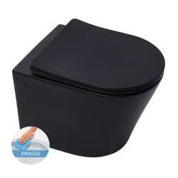 Swiss Aqua Technologies Infinitio Wall-Hung Rimless Toilet with invisible fixings + Soft-Close Seat, Matt Black (BlackInfinitio)