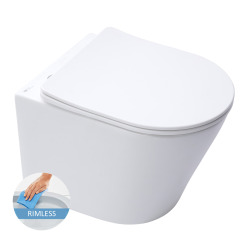 Swiss Aqua Technologies Infinitio Rimless wall-hung toilet with invisible fixings + Soft close seat, Matt white (SATINF010RREXPWM)