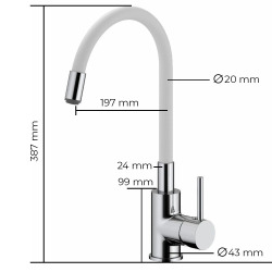  Shape Memory Kitchen Mixer Tap, Flexible White silicone spout (SIKOBSLPRO290b)
