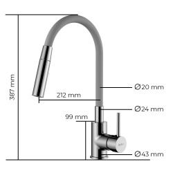 Siko Shape Memory Kitchen Mixer Tap, pull-out spray, Flexible Grey silicone spout (SIKOBSLPRO290S2F)