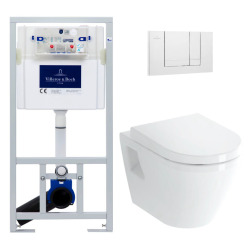 Villeroy & Boch Toilet Pack Viconnect Frame + Vitra Integra Toilet + Duroplast Seat + White Flush Plate (ViConnectIntegraClassic-2)