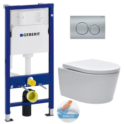 Geberit Toilet Set UP100 support frame + SAT wall-hung rimless toilet + Delta20 matt chrome plate (SATRIMLESSGEB9)