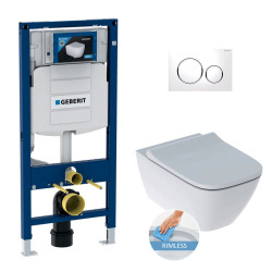 Geberit Toilet Set Duofix + Geberit Square Rimless wall-hung toilet + Sigma20 White chrome flush plate
