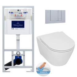 Villeroy & Boch Toilet Set support frame + Serel SP26 rimless toilet + Softclose seat + Matt chrome plate (ViConnectSP26-3)