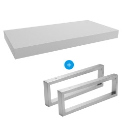 Egger Naturel Set Floating Basin Shelf 100x8x50 cm + 2 Towel holder fixings 45 cm, Matt white (DO10050BM-FIX3)