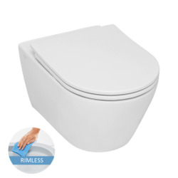 Wall-hung toilet without rim, invisible fixings, slim softclose seat, white (SP26)