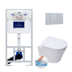 Villeroy & Boch Toilet set Support Frame + Swiss Aqua Technologies rimless, invisible fixings + Matt chrome plate (ViConnectInfinitio-3)