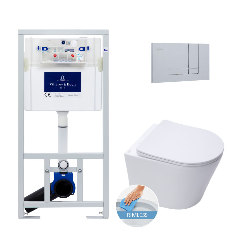 Villeroy & Boch set Support Frame + Swiss Aqua Technologies rimless, invisible fixings + chrome plate (ViConnectInfinitio-3) - Bathroom2kitchen