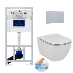 Villeroy & Boch Toilet set Frame + Ideal Standard TESI AquaBlade rimless WC , invisible fixings + Matt chrome flush plate (ViConnectTesi-3)