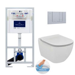 Villeroy & Boch WC Frame + Ideal Standard TESI AquaBlade Rimless WC + Matt chrome flush plate (ViConnectTesi-3)