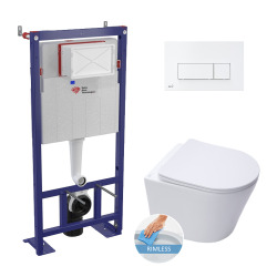 Swiss Aqua Technologies Toilet set Frame +SAT Infinitiorimless WC +Soft close seat + White flush plate (SMART-Infinitio-4)