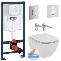 Grohe Toilet set Frame + Ideal Standard Tesi Aquablade bowl + Slim softclose seat + Chrome flush plate (ArenaTesi)