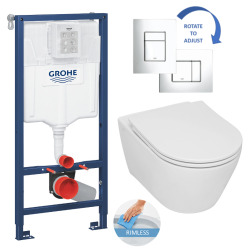 Grohe Toilet Set Rapid SL support frame + Serel SP26 rimless toilet, invisible fixings + Softclose seat + Chrome plate