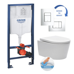 Grohe Rapid SL toilet set + SATrimless toilet bowl, concealed fixings + Chrome Skate plate (RapidSL-SATrimless)