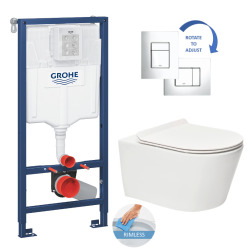 Grohe Toilet set Rapid SL support frame +  Brevis rimless toilet + Softclose seat + Chrome plate (RapidSL-Brevis-1)