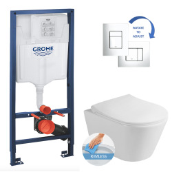 Grohe Toilet Set Rapid SL Support frame + Lucco Avva rimless bowl + Softclose seat + chrome plate (RapidSL-Avva-1A)