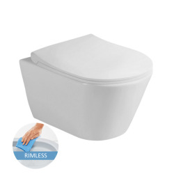 Lucco Avva Rimless wall hung toilet with soft close seat, White (Avvarimless)