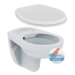 Porcher Toilet Set Wall-Hung Rimless Pan + Ideal Standard Astor Seat (PorcherRimless)