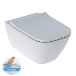 Smyle Square wall-hung Rimfree WC with invisible fixings, shrouded , with soft close seat