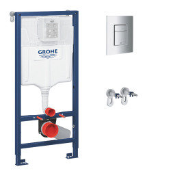 Grohe Toilet Pack Rapid SL Frame + SAT Rimless Toilet + Chrome Flush Plate + FREE Toilet Brush (RapidSL-Infinitio-1-Flex1)