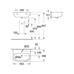 Grohe Set Wall-hung Basin in Vitreous China 55.3x38.6cm + Pop-Up Waste + Washbasin Trap (39440000-SET)