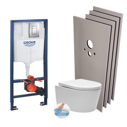 Grohe Toilet Set Rapid SL + SAT Rimless toilet, invisible fixings + Skate chrome plate + Wall cladding set (RSLSAT1SB)