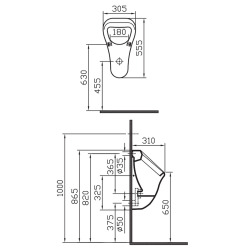  Wall-hung Ceramic Urinal with rear outlet + Trap (VITPIS)
