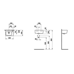 Laufen Pro Wash basin 36x25 cm with tap hole right, White (H8169550001061)