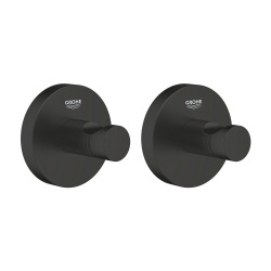 Grohe START Set of 2 Wall-Mounted Robe Hooks, Matt Black (411732430-GroheBlackDuo)