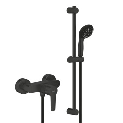 Grohe Shower Set Single-Lever Shower Mixer + 2-Spray Hand Shower + Shower Rail 600 mm + Hose, Matt Black (322792432-GroheBlack1)