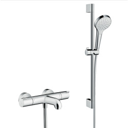 Hansgrohe Shower Set Croma Select S 110 1 Spray with Unica&apos;Croma Rail 0.65m + Thermostatic Bath/Shower Mixer, Chrome (13201000-Crometta3)
