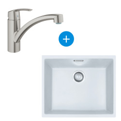Franke Sirius Tectonite Undermount Sink 52.5 x 44 cm, Polar White + Grohe SuperSteel Single-Lever Mixer (SID110-50B-DC1)