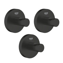 Grohe START Set of 3 Wall-Mounted Robe Hooks, Matt Black (411732430-GroheBlackTrio)