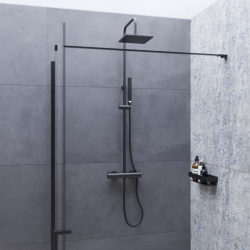 Swiss Aqua Technologies SAT B-Way Shower Column + Thermostatic Mixer + Stick Hand Shower + 1,5m Hose + Square Head Shower, Matt black (SATBWSST)