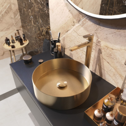 Swiss Aqua Technologies Aurum Countertop Basin 38x38 x11cm without overflow + waste, Brushed Gold (SATAUR3838BG)