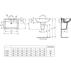 Eurovit washbasin 600x460x190 mm, single hole for mixer tap, white (V302701)