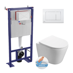 Swiss Aqua Technologies Frame + SAT Infinitio Rimless toilet + Softclose seat + White plate (SMARTK-Infinitio-M270)