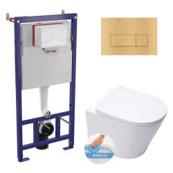 Swiss Aqua Technologies Toilet set frame + SAT Infinitio rimless toilet with invisible fixings + Softclose seat + Gold plate (SMARTK-Infinitio-gold)