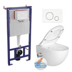Swiss Aqua Technologies Frame + SAT rimless WC with thermostatic bidet function + White/chrome plate (SMARTK-SATClean-9)
