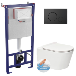 Swiss Aqua Technologies Toilet Frame + SAT rimless WC, invisible fixings + Softclose seat + Matt black plate (SMARTK-Brevis-M678)