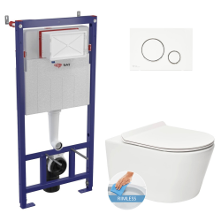 Swiss Aqua Technologies Toilet set frame + SAT rimless toilet + Softclose seat + White plate (SMARTK-Brevis-9)
