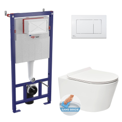 Swiss Aqua Technologies Toilet frame + SAT Rimless toilet, invisible fixings + Softclose seat + White plate (SMARTK-Brevis-M270)