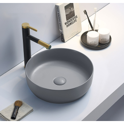 Swiss Aqua Technologies Countertop washbasin set 39x39x12 cm without overflow, Infinitio free-flow waste, matt grey SetSATINF-gris