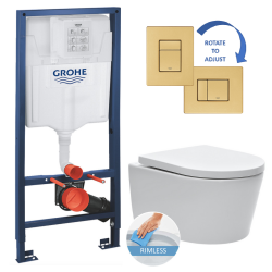 Grohe Toilet set Grohe Rapid SL frame + SATrimless bowl + Grohe brushed gold Skate Cosmopolitan flush plate (RapidSLSAT-bgold)