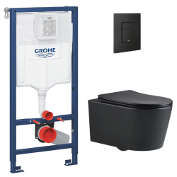 Grohe Toilet Pack Rapid SL Frame + Matt Black Rimless Toilet + Soft-Close Seat + Matt Black Flush Plate (RSLBLSATKF0)