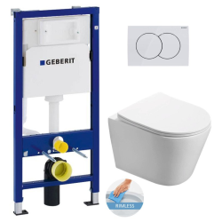 Geberit Toilet set Support frame + WC Swiss Aqua Technologies Infinitio rimless + White alpine flush plate (InfinitioGeb1)