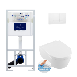Villeroy & Boch Toilet set Cistern frame + Avento rimless bowl with invisible fixings + Softclose seat + White plate (ViConnectAvento-2)