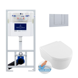 Villeroy & Boch Toilet set Cistern frame + Avento rimless bowl with invisible fixings + Softclose seat + Matt chrome plate (ViConnectAvento-3)