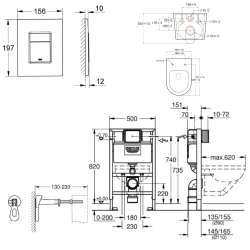  Rapid SL Frame and Brackets + SAT Brevis Rimless Toilet + Grohe Matt Black Flush Plate (RapidSLBrevis-82-KF0)