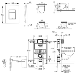  Low-height 0.82m Frame + Infinitio Rimless Toilet + Brushed Gold Flush Plate (RapidSLSATClean-82-bgold)